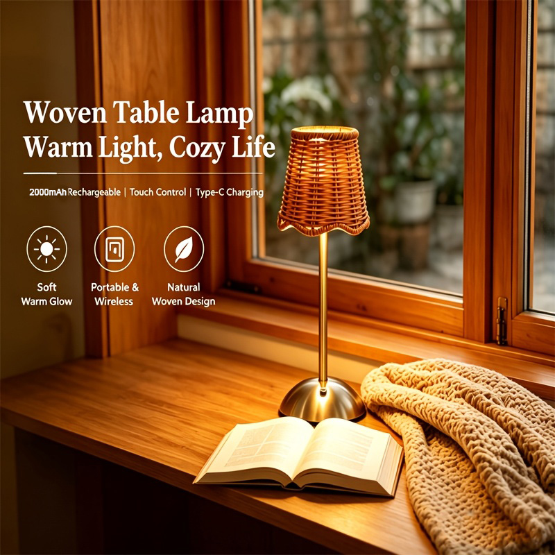 Touch Dimmer Lamp - Lampada da Tavolo Artistica in Rattan